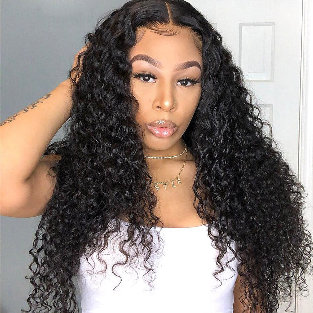 9A Jerry Curly 3 Bundles with Lace Closure Natural Color Purvian Virgin Hair