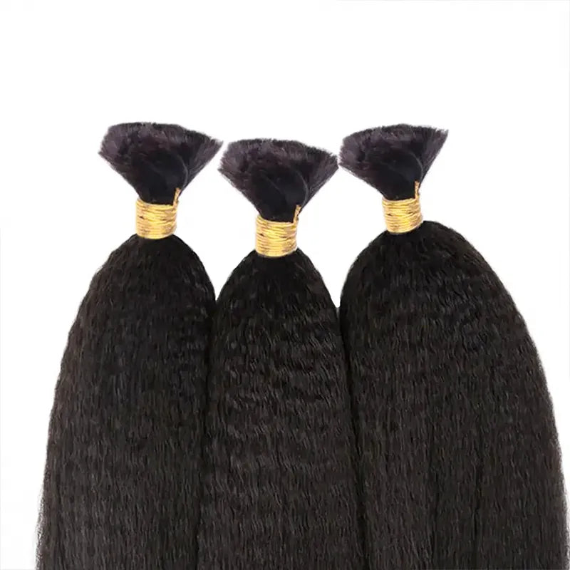 Ashimary Kinky Straight Bulk Human Hair For Knotless Braiding 3pcs/pack Natural Black