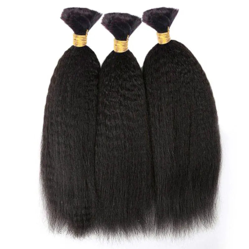Ashimary Kinky Straight Bulk Human Hair For Knotless Braiding 3pcs/pack Natural Black
