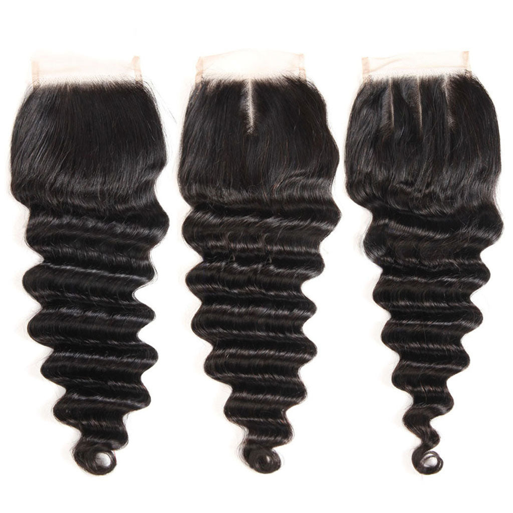 10A Loose Deep Wave Hair 4 Bundles With Closure Natural Color