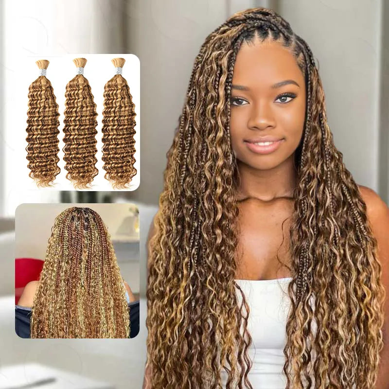 Ashimary Highlight P27/30 Deep Wave Bulk Human Hair For Knotless Braiding