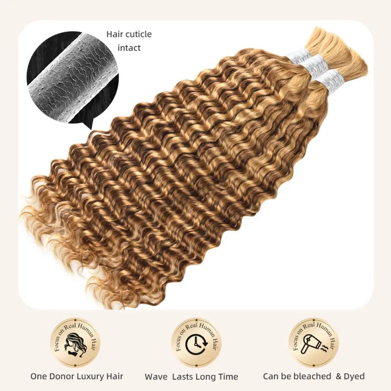 Ashimary Highlight P27/30 Deep Wave Bulk Human Hair For Knotless Braiding