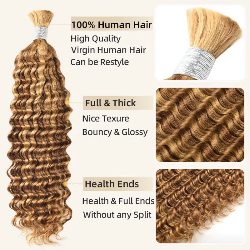 Ashimary Highlight P27/30 Deep Wave Bulk Human Hair For Knotless Braiding