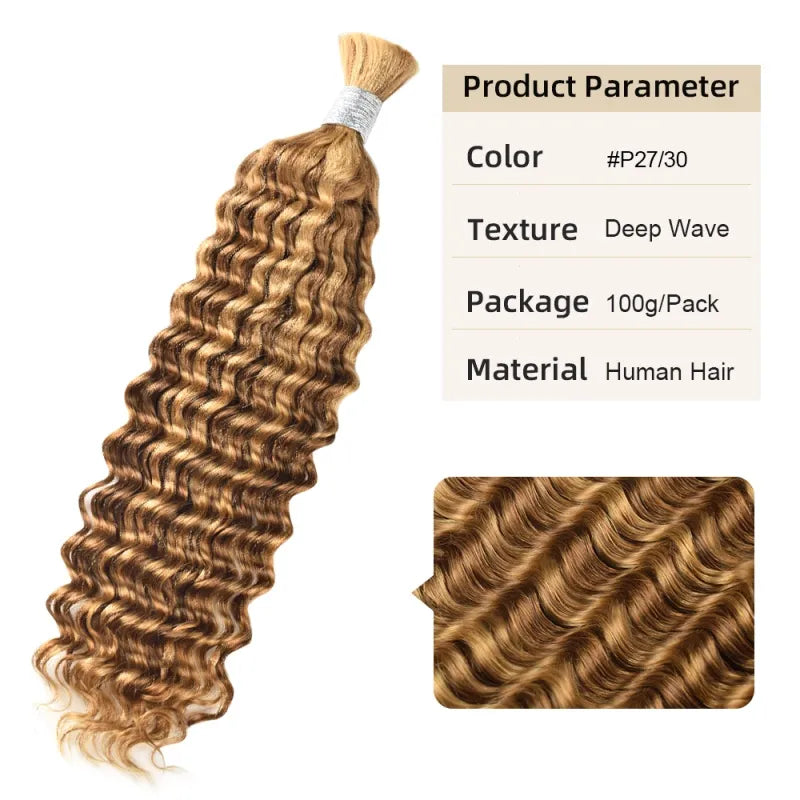 Ashimary Highlight P27/30 Deep Wave Bulk Human Hair For Knotless Braiding