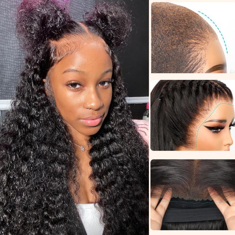 Pull Go 13x6 Full Wig Deep Wave Transparent Lace Frontal Wig Natural Black Color
