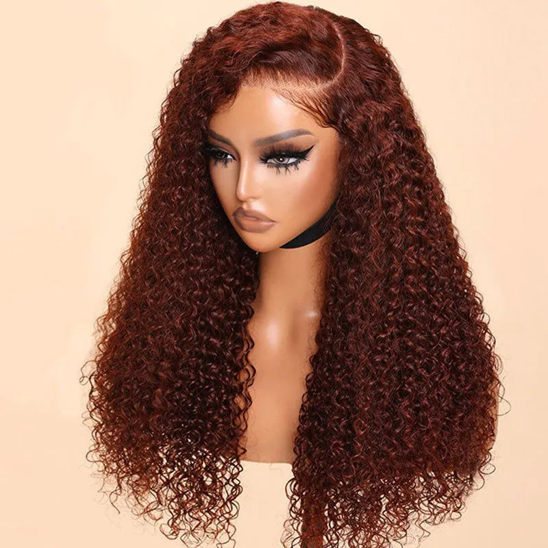 Ashimary Pre-Cut 10x6 Parting Max Melting Lace Reddish Brown Kinky Curly Wear & Go Glueless Human Hair Wig