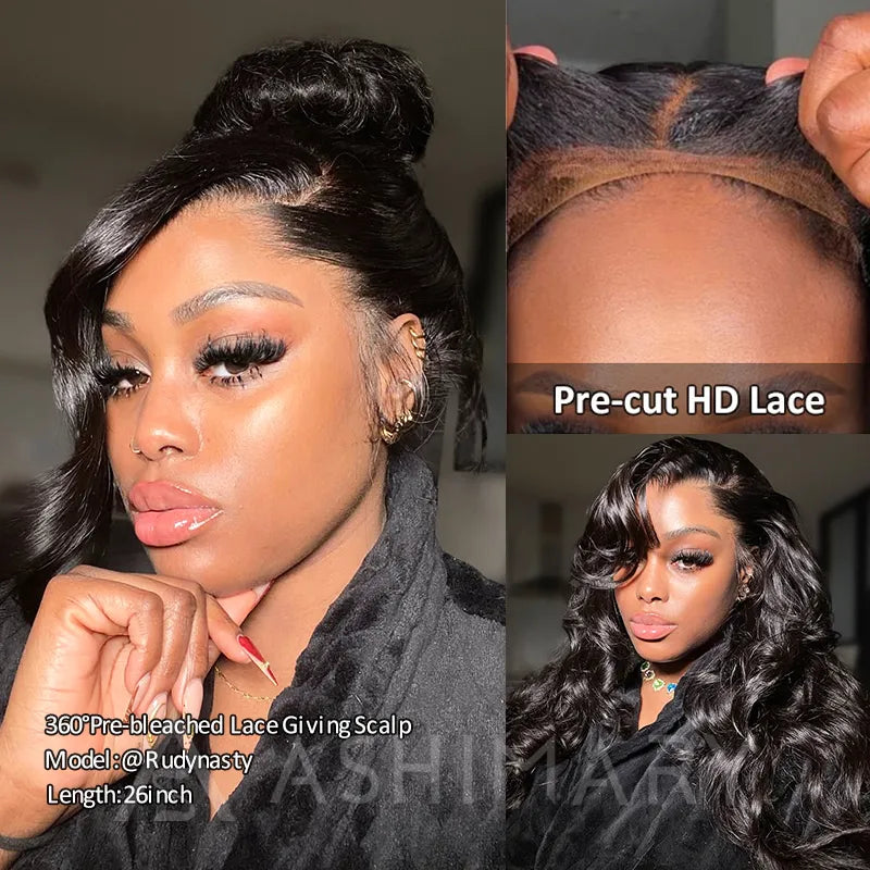 Face Framing Body Wave Invisi Strap Snug Fit 360 Transparent Lace Frontal Bleached Knots Pre Cut Lace Wig
