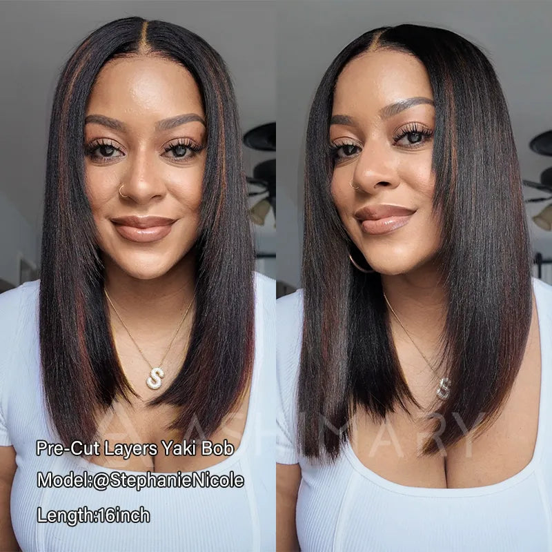 Highlight Yaki Straight Bob 13x4 Lace Frontal Pre Everthing 6x4.5 / 4x4 Lace Clsoure Human Hair Wig