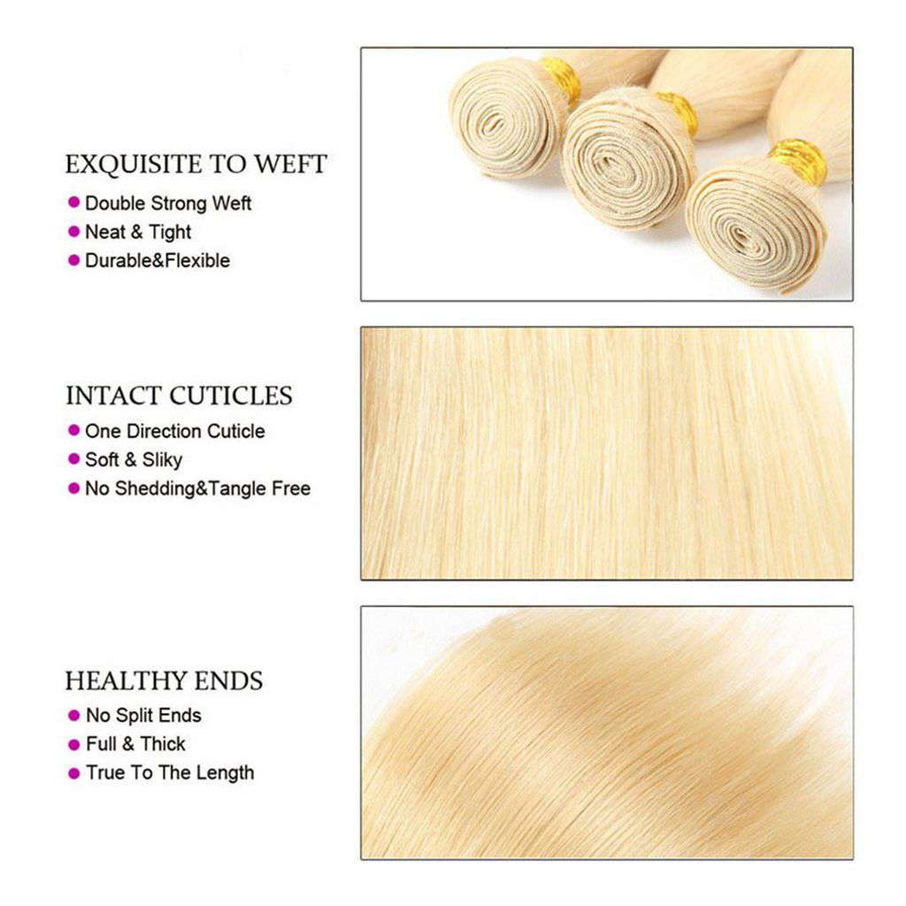 4 Bundles 613 Honey Blonde Straight Brazilian Human Hair Bundles