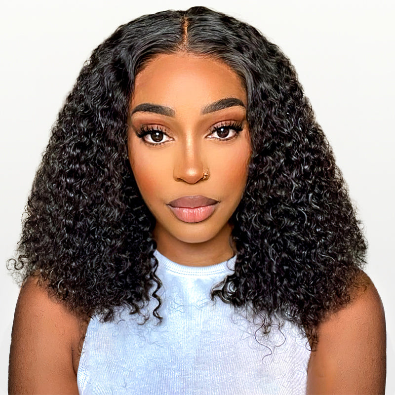 Bohemian Curly Wear And Go Water Wave HD Transparent Lace Closure Bob Wig With Pre-cut lace & Bleached Knots