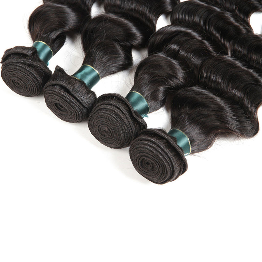 4 Bundles 9A Loose Deep Wave Brazilian Human Hair Bundles Natural Color