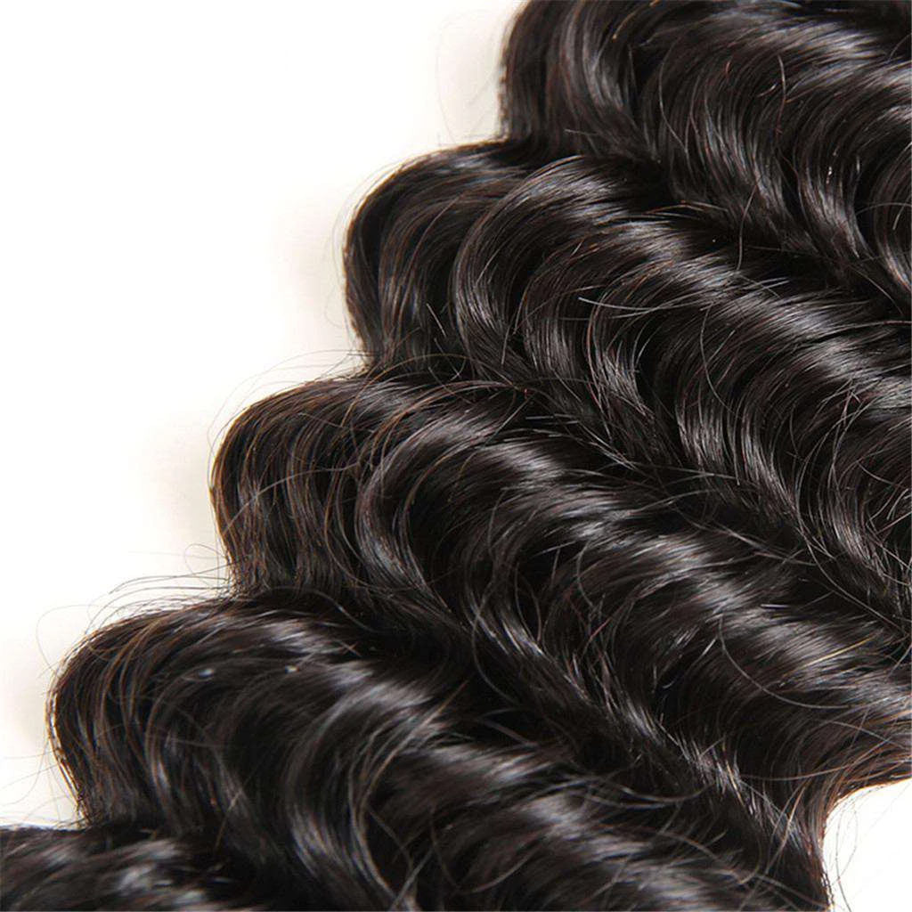 3 Bundles 10A Deep Wave Human Hair Bundles Natural Color