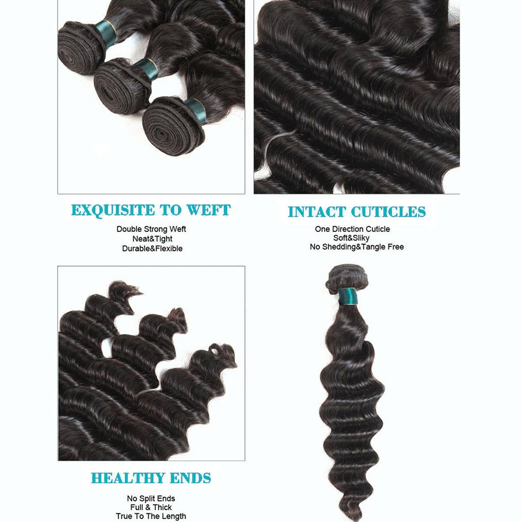 10A Loose Deep Wave Brazilian Hair 3 Bundles With Frontal Human Hair