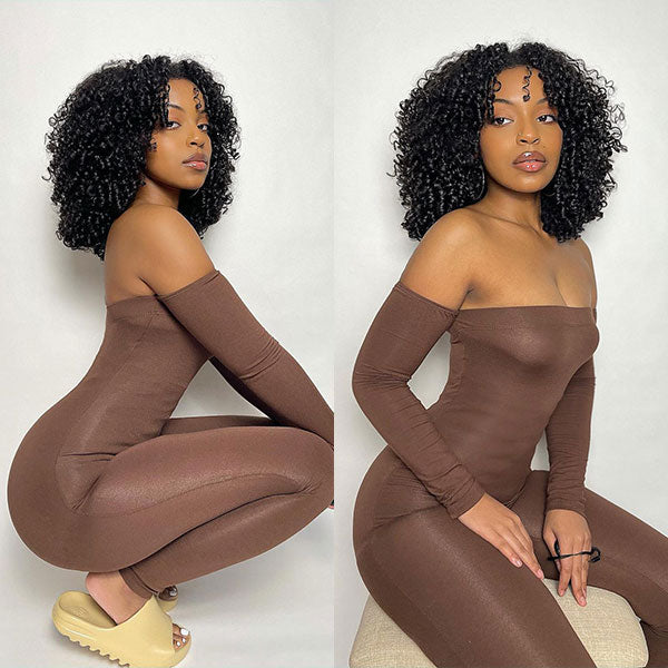 Precut Glueless Wear & Go Kinky Curly Invisible HD Lace Closure Bob Ready To Wear Wig with Pre Plucked Hairline & Bleached Knots