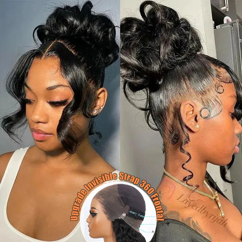 Face Framing Body Wave Invisi Strap Snug Fit 360 Transparent Lace Frontal Bleached Knots Pre Cut Lace Wig