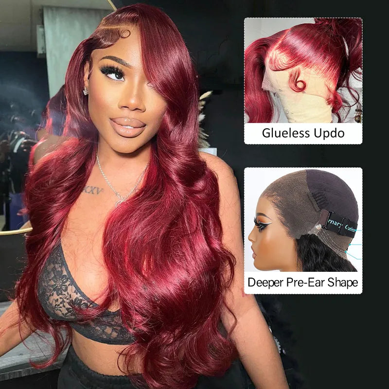 Extra 70% OFF | Snug Fit Ashimary Invisi Strap 360 Lace Frontal 99J Burgundy 3D Body Wave Pre Everything Glueless Human Hair Wig