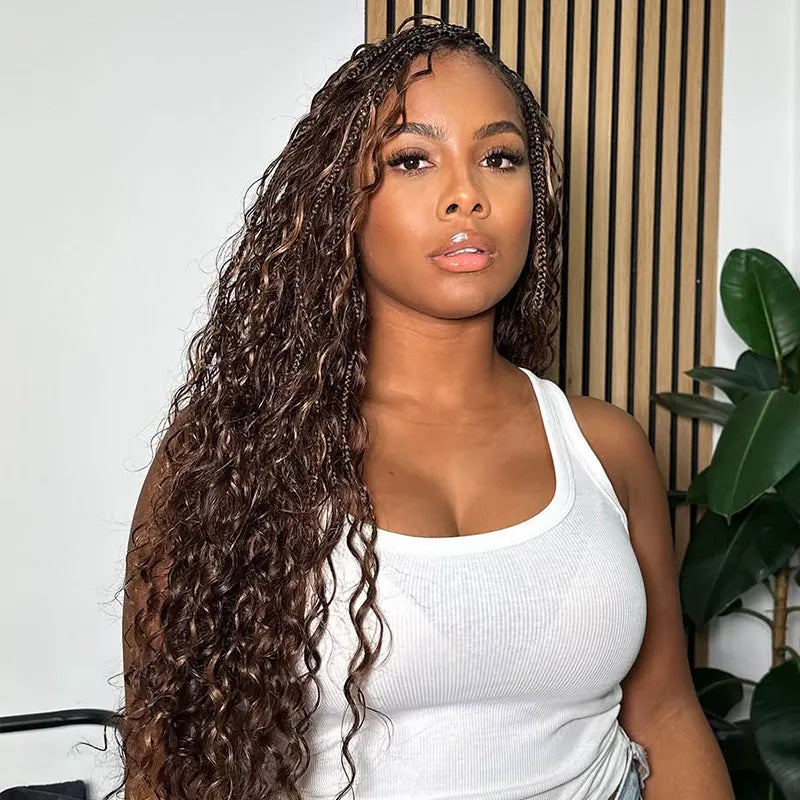 Ashimary #4 Chocolate Brown Deep Wave Bulk Human Hair For Boho Knotless Braiding 3pcs/pack
