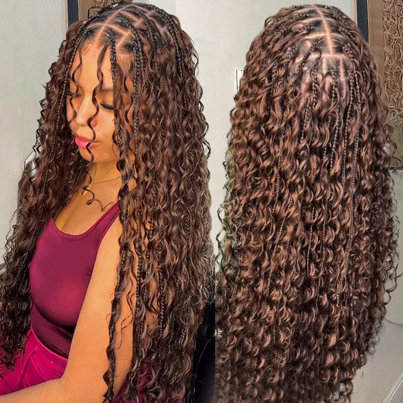 Ashimary #4 Chocolate Brown Deep Wave Bulk Human Hair For Boho Knotless Braiding 3pcs/pack