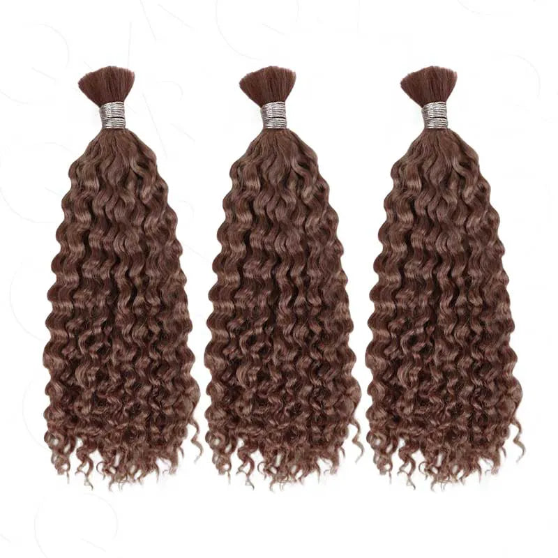 Ashimary #4 Chocolate Brown Deep Wave Bulk Human Hair For Boho Knotless Braiding 3pcs/pack