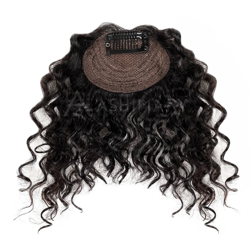 Curly Bangs Clip In Bang with Temples Hand-Tied Melt Lace Human Hair Extension