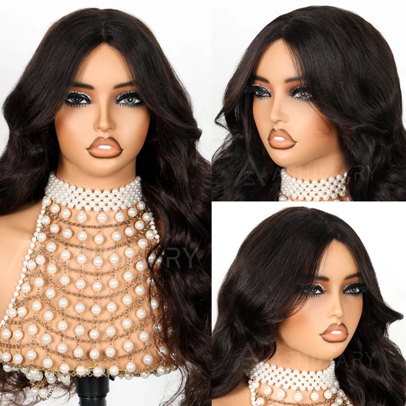 Ashimary Clip In Curtain Bang Hairstyles with Temples Melt Lace Natural Black Human Hair Extension