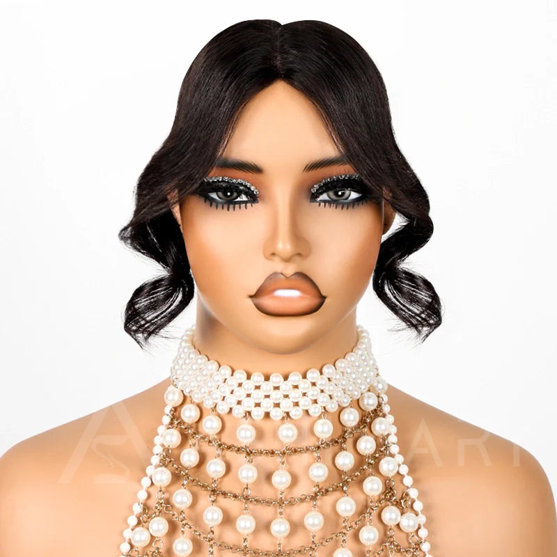 Ashimary Clip In Curtain Bang Hairstyles with Temples Melt Lace Natural Black Human Hair Extension
