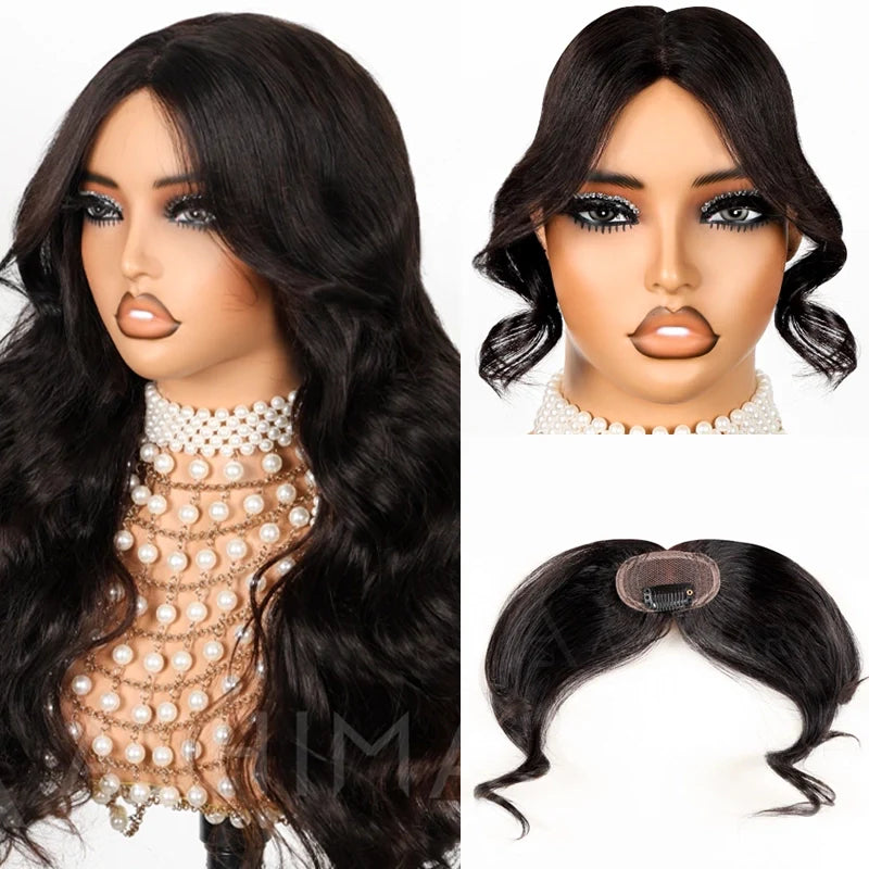 Ashimary Clip In Curtain Bang Hairstyles with Temples Melt Lace Natural Black Human Hair Extension