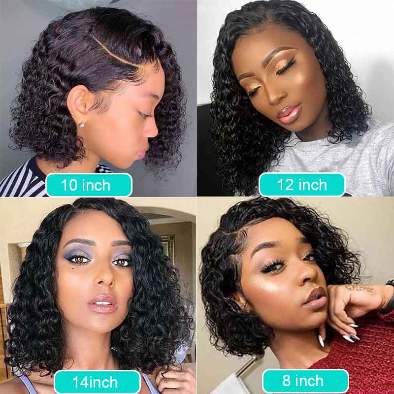 Deep Wave Bob Wig Blunt Cut Lace Front Wig 10A Human Hair Natural Color