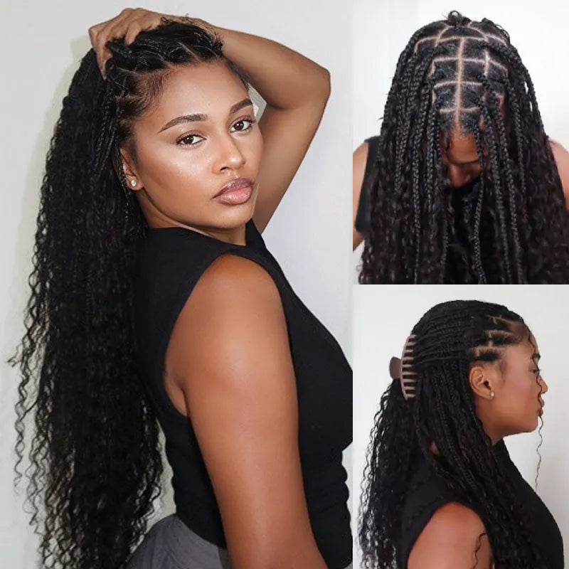 Ashimary Deep Wave Bulk Human Hair For Boho Knotless Braiding 3pcs/pack Natural Black