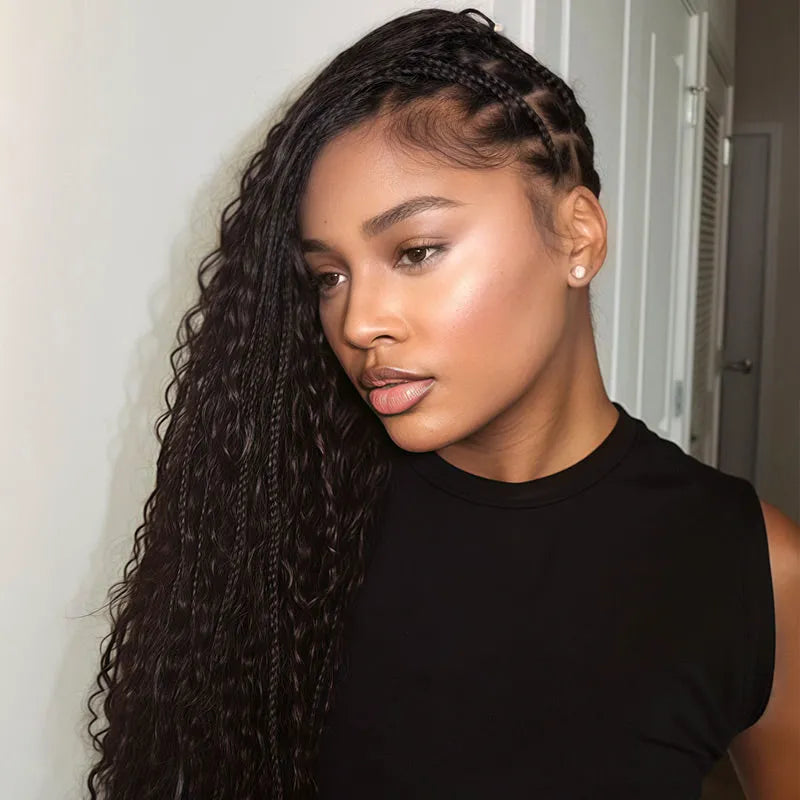 Ashimary Deep Wave Bulk Human Hair For Boho Knotless Braiding 3pcs/pack Natural Black