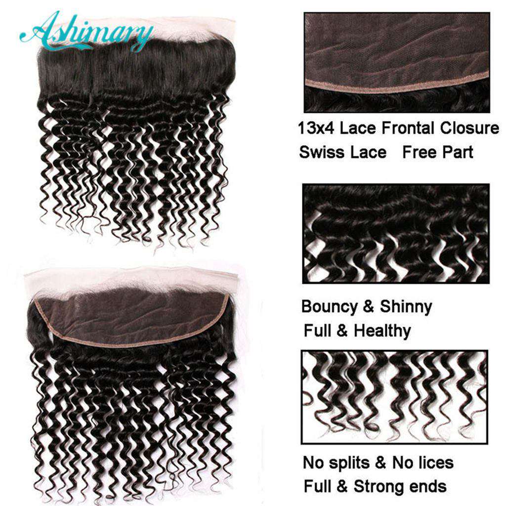 10A Deep Wave Brazilian Hair 3 Bundles With Frontal Human Hair