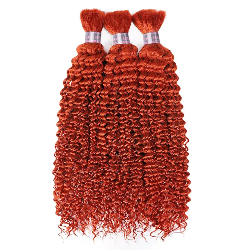 Ashimary Deep Wave Dark Ginger Bulk Human Hair Extensions For Knotless Braiding 3pcs/pack
