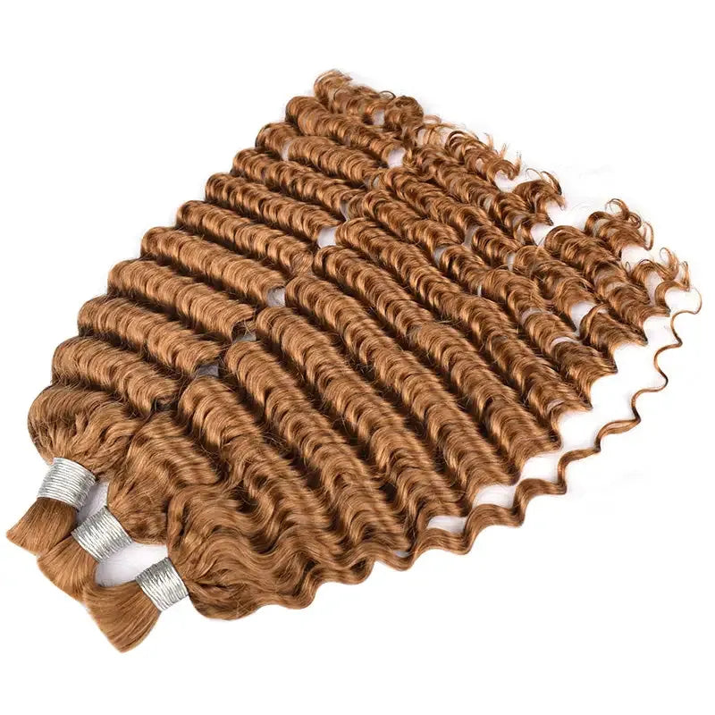 Ashimary #30 Golden Brown Deep Wave Bulk Human Hair Extensions For Knotless Braiding 3pcs/pack