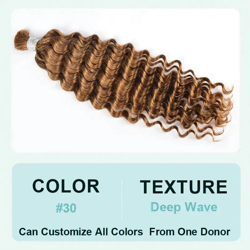 Ashimary #30 Golden Brown Deep Wave Bulk Human Hair Extensions For Knotless Braiding 3pcs/pack