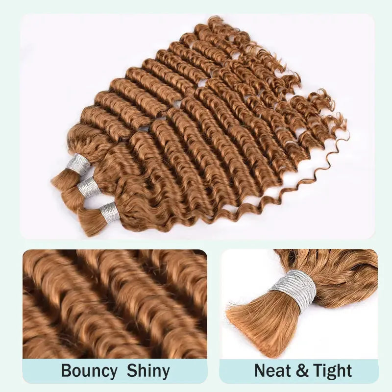 Ashimary #30 Golden Brown Deep Wave Bulk Human Hair Extensions For Knotless Braiding 3pcs/pack