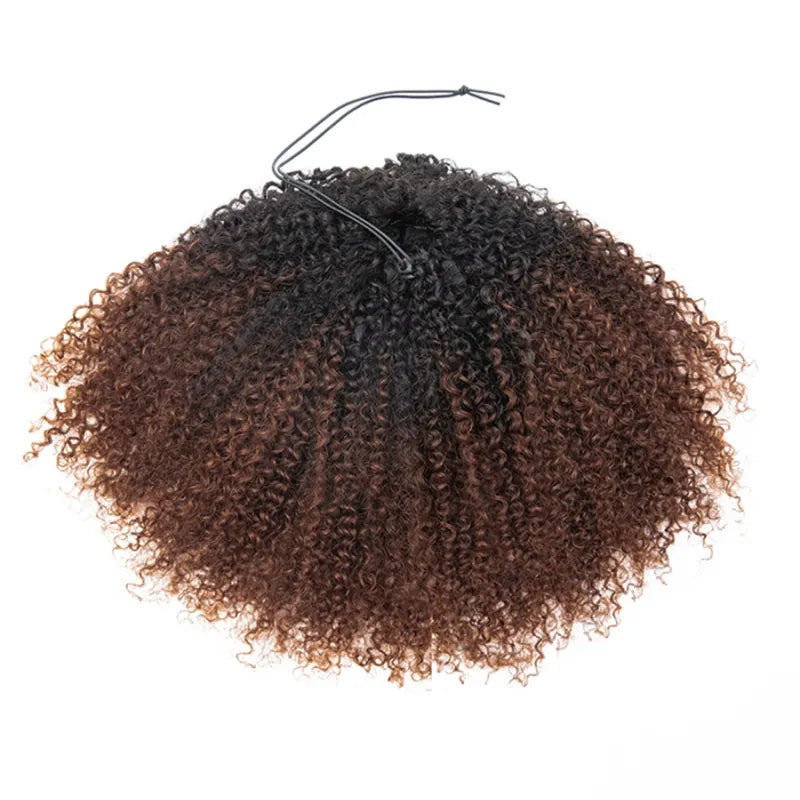 Black Brown Ombre Kinky Curly Half Wig With Drawstring Glueless Wear Go 3 in 1 Wig Beginner Friendly