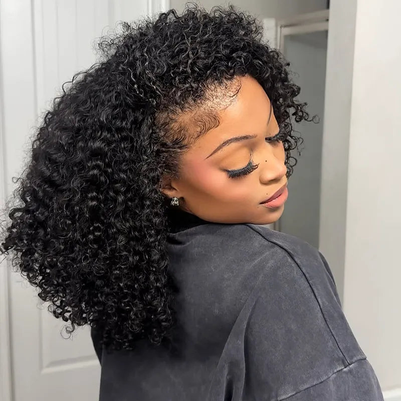 4C Edge Hairline 3.0 Half Wig with Drawstring Kinky Curly Ready To Go Wig 3 in 1 Half Wig Human Hair Affordable Wig