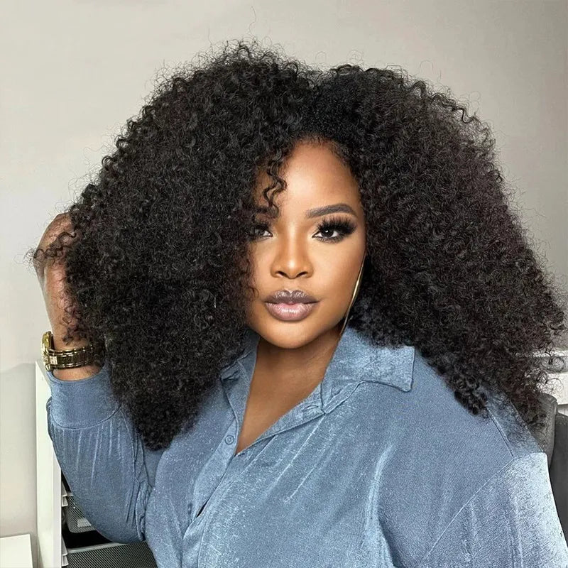 4C Edge Hairline 3.0 Half Wig with Drawstring Kinky Curly Ready To Go Wig 3 in 1 Half Wig Human Hair Affordable Wig