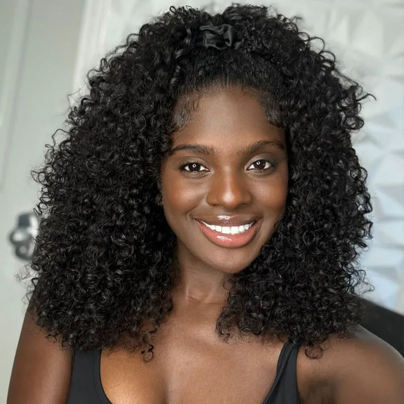 4C Edge Hairline 3.0 Half Wig with Drawstring Kinky Curly Ready To Go Wig 3 in 1 Half Wig Human Hair Affordable Wig
