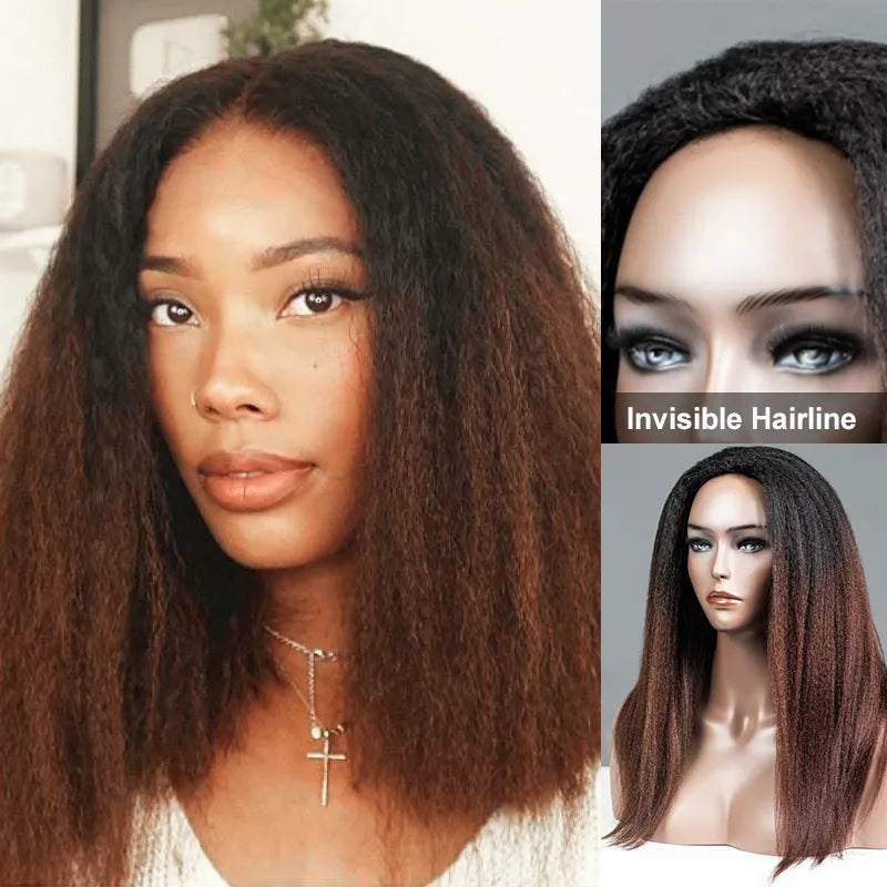 4C Edge Hairline 3.0 Half Wig with Drawstring Kinky Curly Ready To Go Wig 3 in 1 Half Wig Human Hair Affordable Wig