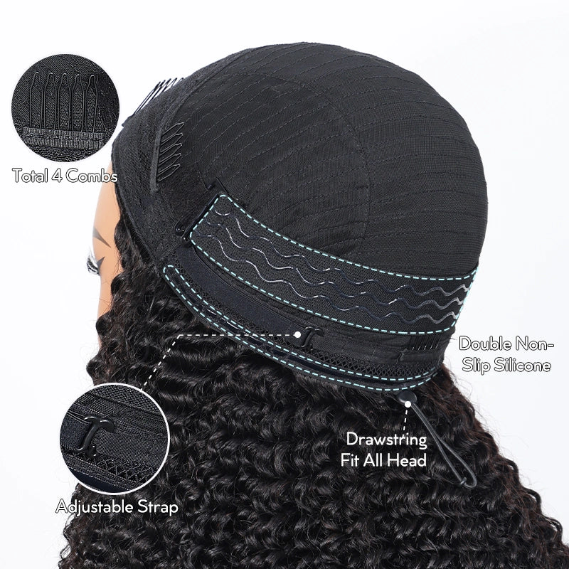 Easy Wear Kinky Straight Half Wig With Drawstring Comfortable Fit No Glue Needed