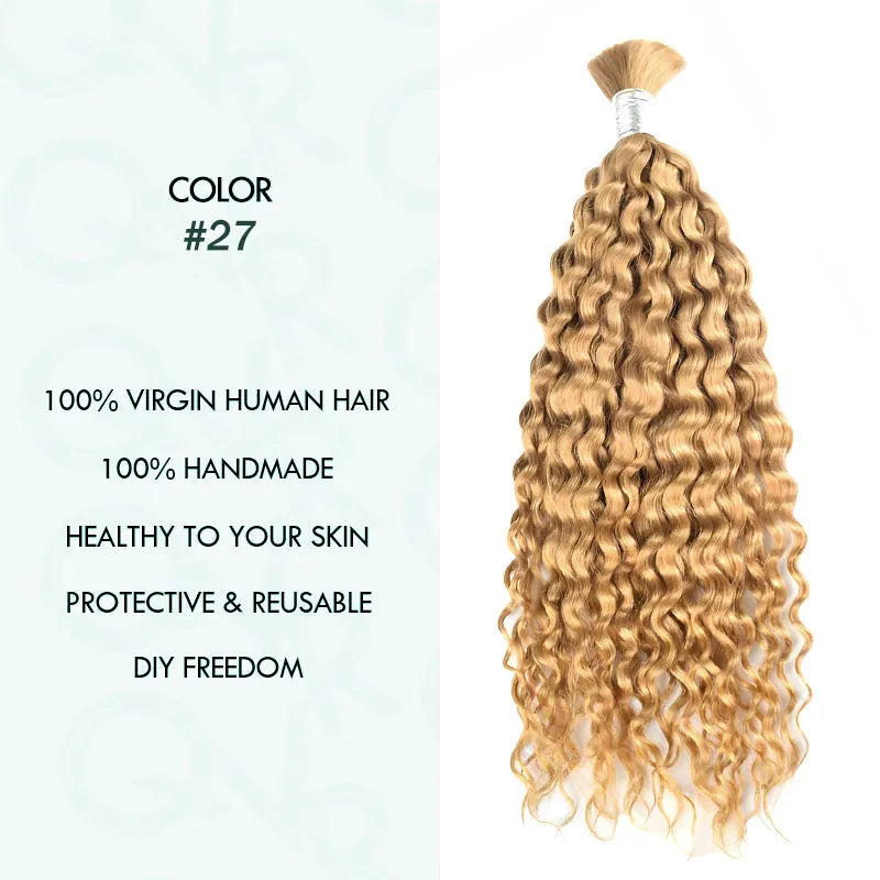 Ashimary #27 Honey Blonde Deep Wave Bulk Human Hair Extensions For Knotless Braiding 3pcs/pack