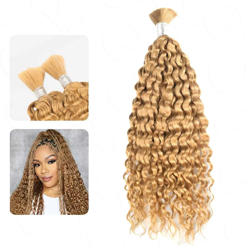 Ashimary #27 Honey Blonde Deep Wave Bulk Human Hair Extensions For Knotless Braiding 3pcs/pack