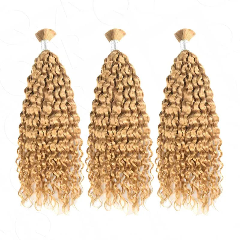 Ashimary #27 Honey Blonde Deep Wave Bulk Human Hair Extensions For Knotless Braiding 3pcs/pack