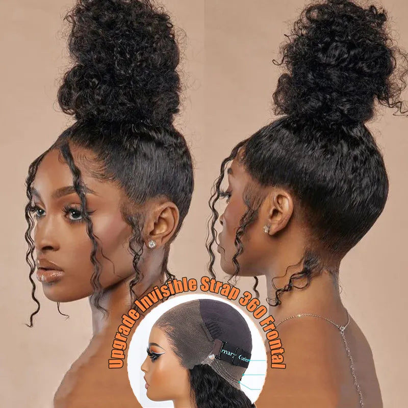BOGO Kinky Curly Invisi Strap Snug Fit 360 Transparent Lace Frontal Updo Freely Human Hair Wig