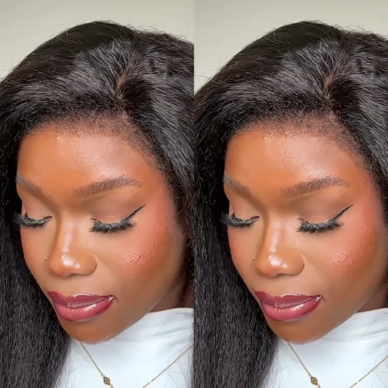 Newborn Hairline Kinky Straight Glueless 4x4 Lace Wigs Bye Bye Knots Human Hair Lace Wig