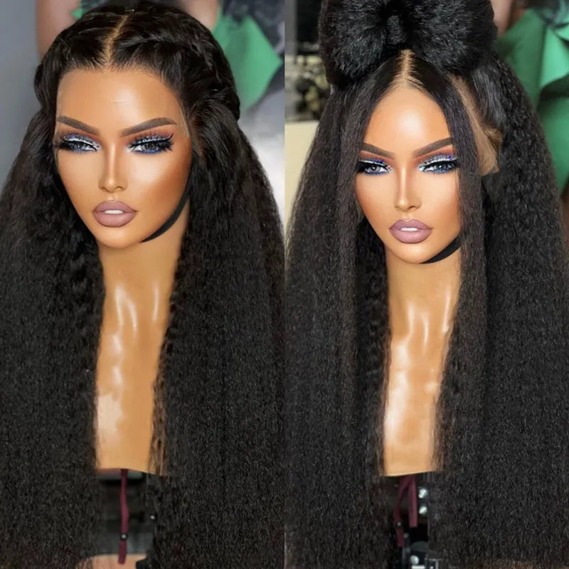 Super Natural Kinky Straight Invisi Strap Snug Fit 360 Transparent Lace Frontal Bleached Knots Pre Cut Lace Wig