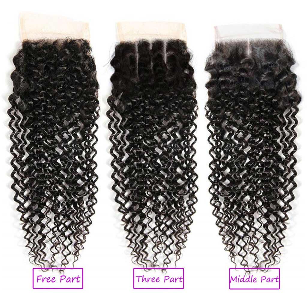 10A Kinky Curly Hair 4 Bundles With Closure Brazilian Hair Natural Color
