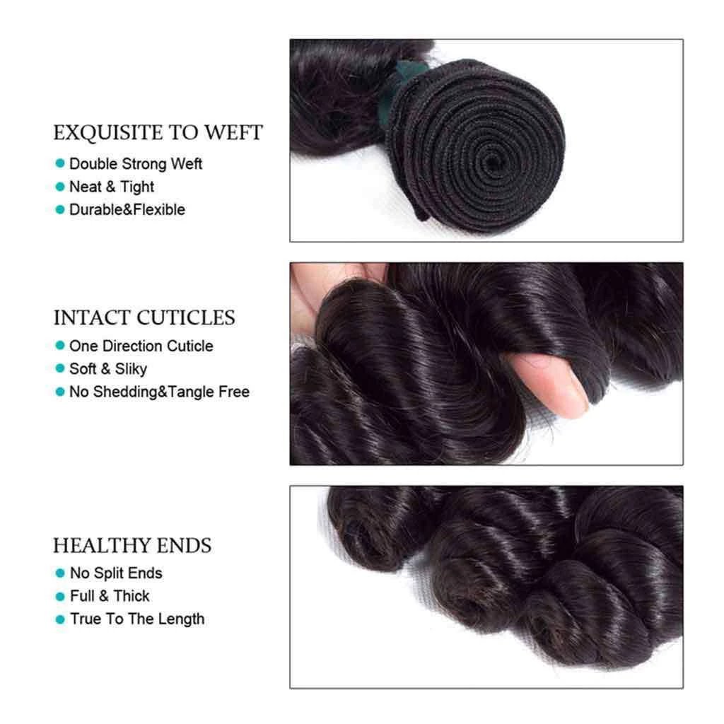9A Loose Wave Virgin Hair 2/3 Bundles with Closure Natural Color Indian Hair