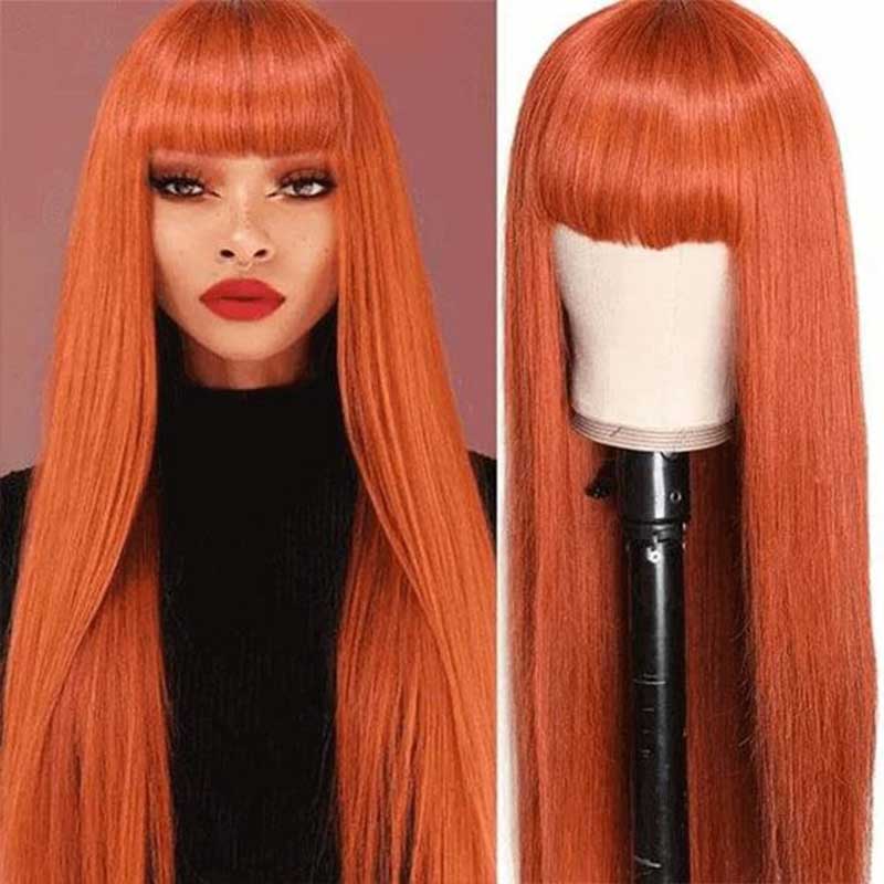 Ashimary Full Machine Made Wig Straight Virgin Hair Wigs With Bangs
